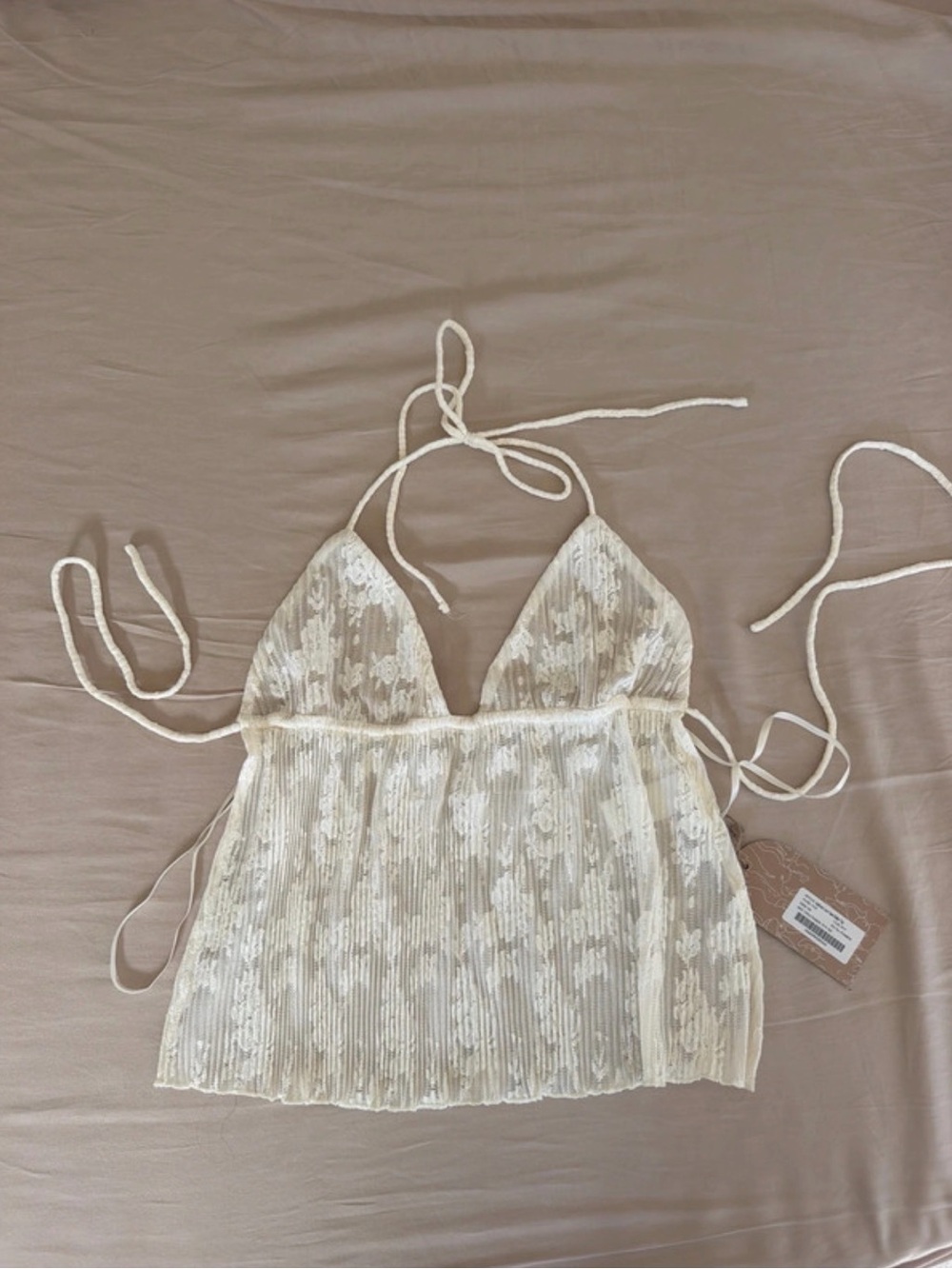 Meshki Ivory Sheer Lace Halter Babydoll